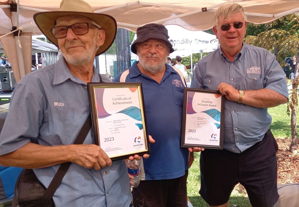 Shed members with the Wollondilly Australia Day 2023 Awards to Wolcoms for Disability Inclusion and for Achievement